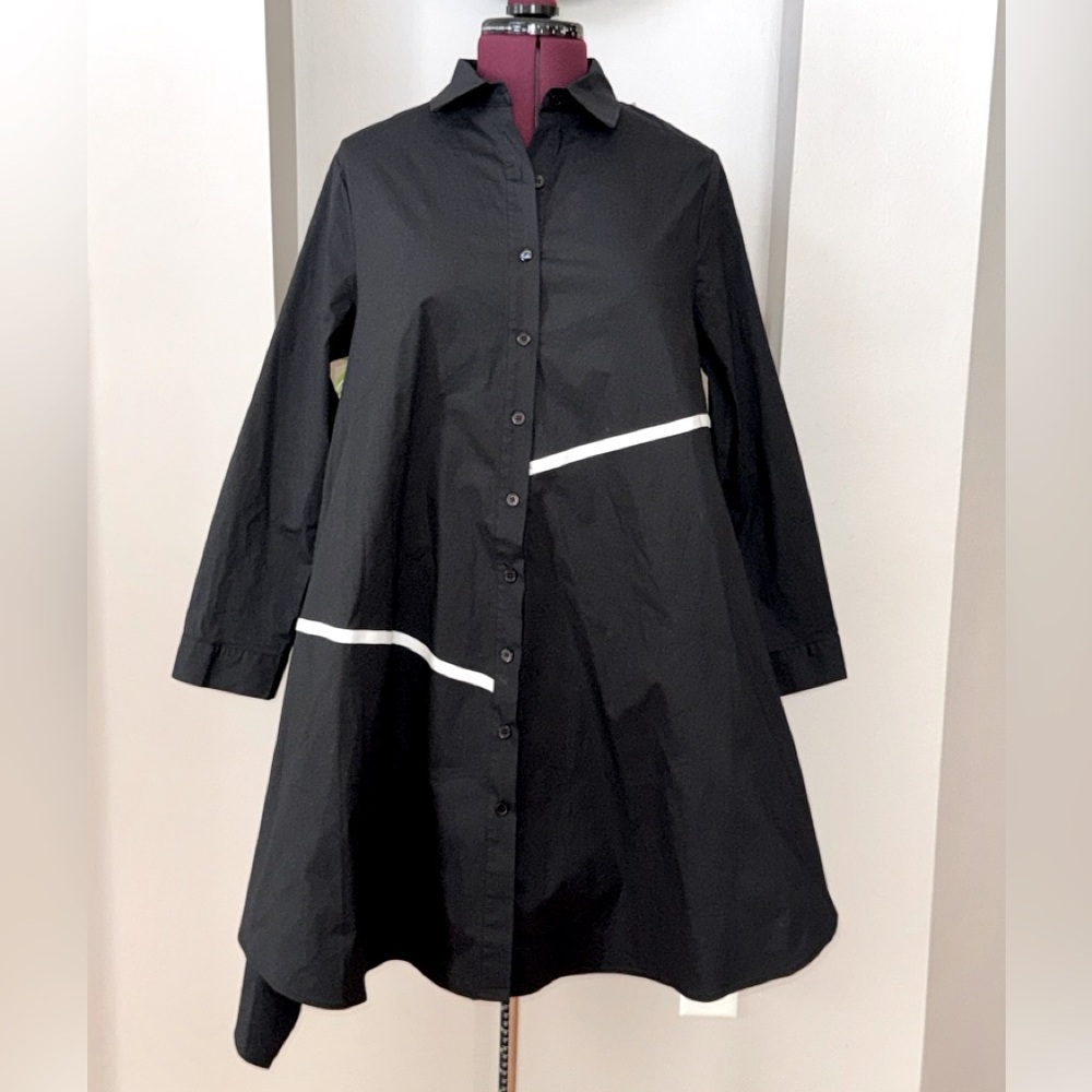 Vor Nisantasi NWOT asymmetrical black white button down ruffle zip shirt dress L - Picture 6 of 16